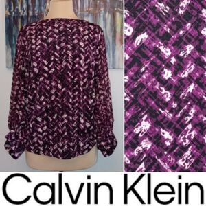 Calvin Klein Modern Essentials Abstract Knit Stretch Blouse, Purple / Black